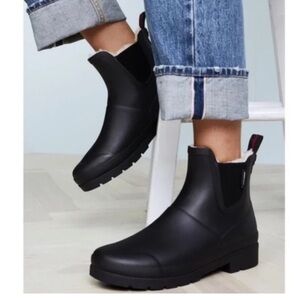 Tretorn Black Lina Waterproof Rain Boots Faux Fur Lined
